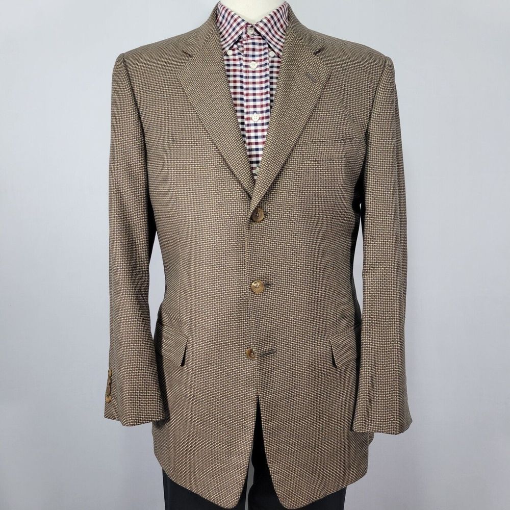 Hickey Freeman Oakbrook Men's Sport Coat Blazer Three Button Brown Silk Wool 42L
